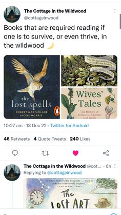 an image of twitter posts about books and other things on the page, with text that reads