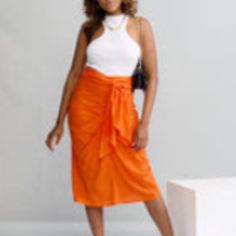 Vestique Miami Midi Skirt In Orange Nwt Size Small Bought For A Trip But Never Wore Chic Summer Pencil Wrap Skirt, Chic Orange Skirt For Brunch, Chic Orange Pencil Skirt, Orange Midi Skirt For Day Out, Chic Orange Skirt For Day Out, Chic Orange Midi Skirt, 2024 Style, Women Skirts Midi, Color Orange