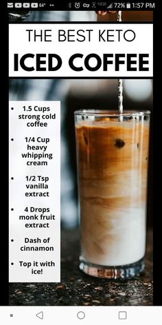 the best keto iced coffee recipe is shown in this screenshot from an iphone