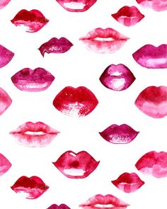 watercolor lips on a white background with pink and red lipsticks in the middle