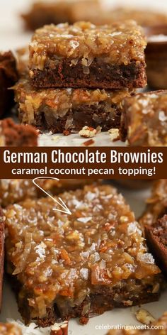 german chocolate brownies with caramel coconut pecan topping