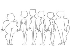 a line drawing of people standing in front of each other with their hands on their hipss