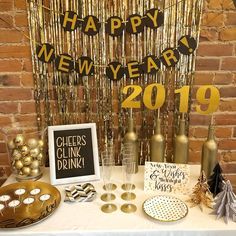 a new year's eve party with champagne and decorations