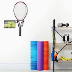 Wall Mounted Metal Tennis Racket Holder with Ball Storage Basket-MyGift Home Tennis Court, Sports Equipment Organization, Metal Storage Rack, Sports Storage, Sport Rack, Garage Storage Racks, Metal Storage Racks, Tennis Equipment, Tennis Games