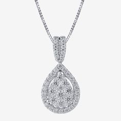 Grace your neckline with this stunning pear pendant necklace. It is made in 10K white gold with 40 Lab-Grown diamonds. The spring ring clasp ensures a secure fit. A versatile piece for every occasion.Features: Quick ShipDiamond Clarity: I1Jewelry Closure: Spring Ring ClaspSetting: Multi-SettingShape: PearStone Cut: RoundDiamond Color: H-IMetal Color: WhiteChain Length: 18 InchPendant Length: 24.3mmPendant Width: 12.3mmRounded Carat Weight: 1 Ct. T.w.Chain Construction: BoxCare: Wipe CleanStone T White Drop Jewelry With Brilliant Cut, White Teardrop Necklace With Prong Setting, White Classic Drop Necklace With Brilliant Cut, White Brilliant Cut Classic Drop Necklace, Classic White Brilliant Cut Drop Necklace, White Round Drop Necklace For Anniversary, Classic Round Drop Necklace With Brilliant Cut, Classic White Gold Round Drop Necklace, White Jewelry With Brilliant Cut Teardrop Pendant