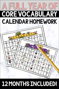 a full year of core vocabulary calendar homework work for kids and adults