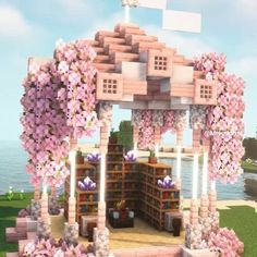 mewnipixel | HERMOSA 😍 Zona de Encantamientos 🌸 ▶️ Puedes ver el Tutorial en mi canal de YouTube - Mewnipixel #minecraft #minecraftbuilds… | Instagram Cherry Wood Stables Minecraft, Modded Mc House, Cute Builds For Minecraft, Minecraft Building Ideas Exterior, Lantern Post Minecraft, Cute Gazebo Minecraft, Cherry Wood Farm Minecraft, Cherry Blossom Fishing Dock Minecraft, Cherry Blossom Cottage Core Minecraft