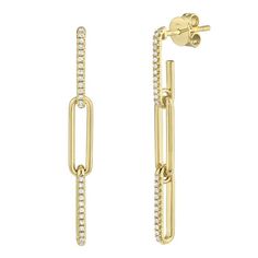 Shy Creation 0.17ct Diamond Paper Clip Link Earrings Contemporary Fine Jewelry, Link Earrings, Gold Paper, Sell Gold, Yellow Gold Earring, Diamond Drop Earrings, 14kt Gold, Paper Clip, Or Rose