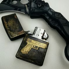 Custom zippo lighter glock 9mm pistol design Apple Charger, Charger Station, Led Light Lamp, Gas Lights, Blue Flames