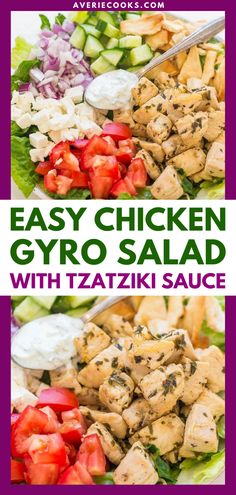 easy chicken gyro salad with tzatzziki sauce on the side