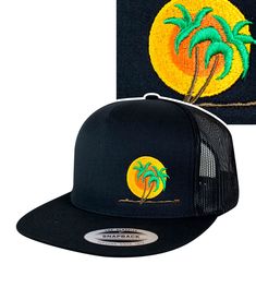 6006 Classic Snapback Trucker Hat, Baseball Cap with NICERIDE's Classic Palm Logo embroidered on the front left and NICERIDE embroidered on the right side. Designed, Embroidered and Shipped in the United States. Embroidered Snapback Trucker Hat For Beach, Embroidered Black Fitted Cap, Black Embroidered Fitted Cap, Trucker Baseball Cap With Embroidered Curved Brim, Embroidered Adjustable Trucker Hat With Flat Brim, Embroidered Adjustable Flat Brim Trucker Hat, Black Embroidered Trucker Hat With Curved Brim, Black Embroidered Trucker Hat, Embroidered Adjustable Snapback Hat