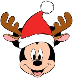 a mickey mouse face wearing a santa hat