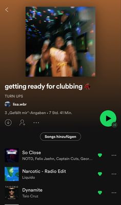 an iphone screen showing the music player's playlist for clubbing and other activities