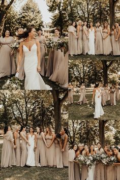 the bride and her bridal party are posing for pictures