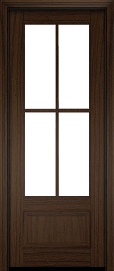 a wooden door with three panes on the front and side panels, in dark wood