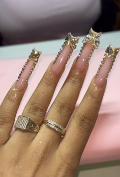 Silver And Gold Nails, Golden Nails, Duck Nails, Simple Acrylic Nails, Crazy Nails, Long Square Acrylic Nails