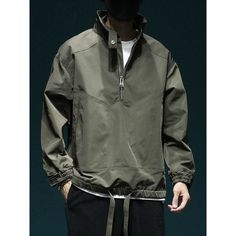 Casual Versatile Half-Zip Plus Size Jacket Fabric: 100% Polyester Size: S. M, L, XL, 2XL, 3XL, 4XL Multiple Color Selections: Khaki, Green  Season: Spring, Fall, Summer, Winter Khaki Long Sleeve Track Jacket For Outdoor, Casual Streetwear Parka With Stand Collar, Casual Parka With Stand Collar For Streetwear, Casual Stand Collar Windbreaker For Outdoor, Fall Techwear Windbreaker With Stand Collar, Outdoor Long Sleeve Windbreaker With Zipper, Outdoor Windbreaker With Stand Collar, Outdoor Solid Color Stand Collar Windbreaker, Outdoor Stand Collar Windbreaker