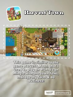 an advertisement for the game harvest town