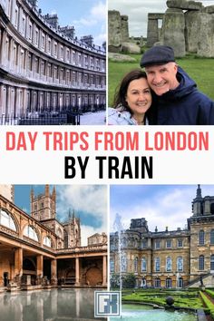 two photos with the words day trips from london by train