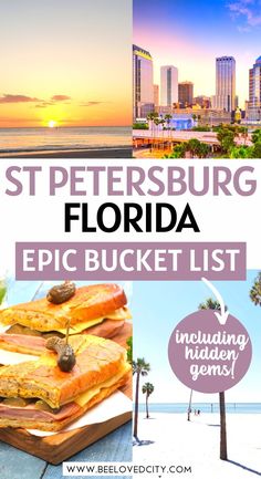 the best places to eat in st petersburg, florida with text overlaying it