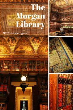 the morgan library in new york city, ny has many bookshelves and lamps