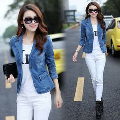 Denim Blazer Women, Plus Zise, Fitted Denim Jacket, Elegant Jacket, Vintage Jean Jacket, Blazer Jeans, Denim Day, Jean Jacket Women, Outfit Jeans