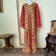 Reduced! New Large Traditional Style Kaftan Dress. Fully Lined. Shoulder Pads. Matching Scarf Included. This Can Easily Be Worn With A Belt For A Smaller Waist Or Clip And Gathered With A Brooch In The Back. Approximately 58” In Length Model Is 5’7.5” And 125lbs No Trades. Bundle And Save! Abaya Hijab Eid Modest Wear Modest Clothing Modest Dress Dishdasha Traditional Dress Thob Jilbab Middle Eastern Dress Henna Dress Wedding Guest Dress Kaftan Red Bohemian Gown For Festive Occasions, Festive Embroidered Red Maxi Dress, Traditional Red Tunic Dress, Red Zari Work Dress For Traditional Ceremonies, Fitted Long Kaftan With Zari Work, Silk Dresses With Resham Embroidery For Traditional Ceremonies, Red Chikankari Embroidery Wedding Dress, Red Long Embroidered Dress, Red Wedding Dress With Chikankari Embroidery