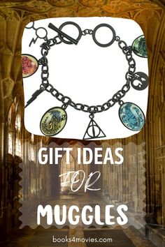 a harry potter bracelet with the words gift ideas for muggles written in front of it