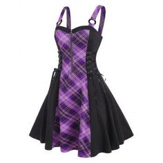 a purple and black dress with suspenders on the bottom is seen in this image