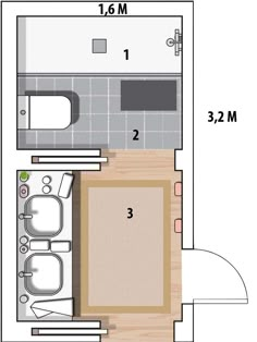 the floor plan for a small apartment with a bathroom and living room in one area