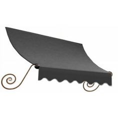 a black awning hanging from the side of a building with a metal hook on it