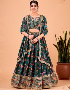 Elevate your style with our Evergreen Lehenga Style Choli, a perfect fusion of elegance and allure. 🌿✨ Experience the charm of a semi-stitched designer lehenga choli in a captivating evergreen shade. #ArabicAttire #LehengaStyleCholi #EvergreenBeauty #FashionForward Green Lehenga Choli, Bridesmaid Lehenga, Georgette Lehenga, Lehenga Fabric, Lengha Choli, Green Lehenga, Lehenga Online, Lehenga Style, Ghagra Choli