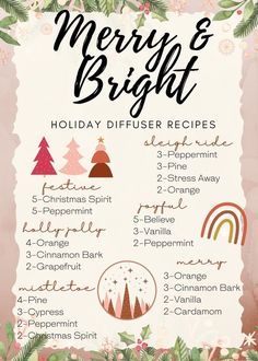 Merry and Bright Diffuser Blends Christmas Spirit Essential Oil, Candle Recipes, Essential Oil Combinations, Essential Oils Herbs, Essential Oil Diffuser Recipes, Oil Diffuser Recipes