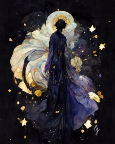 a painting of a woman with stars around her