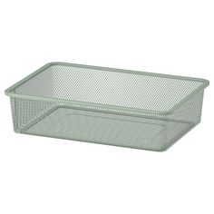 a green plastic basket on a white background