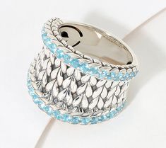 Elevate your style with this JAI sterling silver saddle ring. This stunning piece features a distinctive basket-weave texture and pave-set gemstones, adding a touch of elegance to any outfit. From JAI. Saddle Ring, Black Spinel, Basket Weave, Ring Size Guide, White Topaz, Elevate Your Style, Basket Weaving, 9 And 10, Blue Topaz