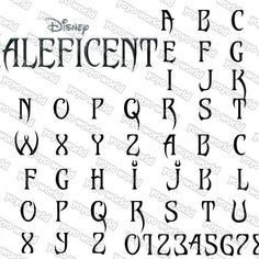 the letters and numbers for disney's alphabets are shown in black ink on white paper