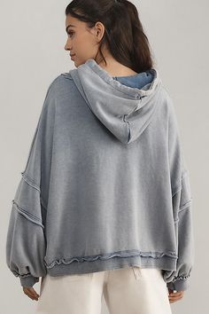 Cotton, polyester Pullover styling Machine wash Imported | Oversized Wedge Hoodie by Pilcro in Blue, Women's, Size: Large/XL, Polyester/Cotton at Anthropologie Oversized Washed Winter Tops, Winter Oversized Washed Top, Oversized Solid Hooded Tops With Drawstring, Oversized Hooded Tops With Drawstring, Oversized Solid Tops With Drawstring Hood, Spring Hooded Washed Top, Spring Washed Hooded Top, Oversized Washed Hoodie For Fall, Hooded Washed Blue Outerwear For Fall