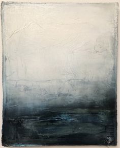 an abstract painting with black and white colors on the bottom half of it, in grey tones