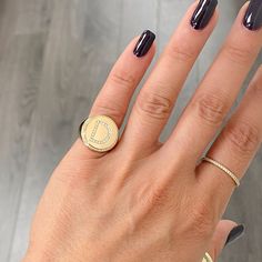 This round shaped signet style ring is composed of 14K solid gold & finished with a pavé diamond initial letter. The gemstones used in this design are of genuine GVs1 quality natural real diamonds. Ring Dimensions: Raised Round Surface: approximately 14mm (diameter) Signet Surface Height from Inner Band Thickness: approximately 4mm Inner Band Ring Thickness: approximately 4.5mm Metal Finish: High Shine Polish This design is available in Rose, White and Yellow 14K Gold This item is proudly ma Everyday Yellow Gold Signet Ring With Initials, Modern Personalized Initial Ring In Yellow Gold, Modern Personalized Yellow Gold Initial Ring, Personalized Rose Gold Signet Ring For Everyday, Personalized Minimalist Rose Gold Signet Ring, Minimalist Personalized Rose Gold Signet Ring, Diamond Signet Ring With Initials For Gift, Diamond Signet Ring With Initials As A Gift, Customizable 14k Yellow Gold Signet Ring