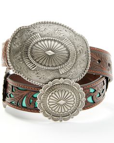 Ariat Women's Underlay Western Belt, Turquoise Western Belt, Cowgirl Chic, Western Belts, American West, Brown Floral, Belts For Women, The Spirit, Smooth Leather, Western Fashion