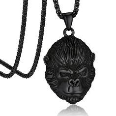 PRICES MAY VARY. 🙈 Angry Gorilla head shape, every detail is meticulously portrayed, arrogant expression is fierce but kinda funny, as everyone has their little temper. 🙉 The gorilla is tall and strong, with infinite strength and power, which could symbolize the pursuit of strong physique and strength. If you are a fan of King Kong or Rise of the Planet of the Apes, or a fitness enthusiast, a cool biker, it will be a perfect ring for daily-wearing. 🙊 Hypoallergenic 316L stainless steel, envir Black Pendant Jewelry For Streetwear, Black Pendant Necklace For Streetwear, Arrogant Expression, Strong Physique, Angry Gorilla, Masculine Jewelry, Animal Necklace, Biker Jewelry, Snake Pendant