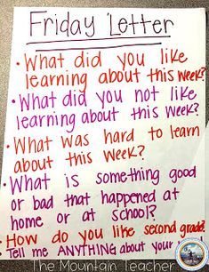 a white paper with writing on it that says friday letter what did you like learning about this week?