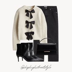 Loving this Bow Cardigan with black jeans, heels and black bag. Perfect for a date night or drinks!  #style #fashion #outfitinspo #ootd #outfitoftheday #outfitinspiration #outfitideas #fashionblogger #virtualstylist #fashionstylist #styleinspo #fashioninspo #casualoutfit #ootdfashion #hm #virtualstylistoutfit #autumn #autumnstyle #autumnoutfit #autumnvibes #autumninspo Diy Bow Cardigan, Bow Cardigan Outfit, Boots Autumn Outfit, Black Jeans Black Boots, Outfit Black Jeans, Dinner Date Outfit, Bow Cardigan, Jeans Heels, Outfit Dinner