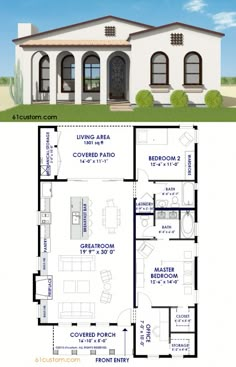 the floor plan for a two story house with an attached garage and living room area