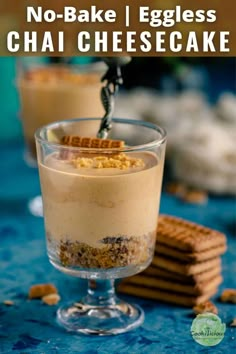 no - bake eggless chai cheesecake in a glass with crackers