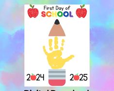 the first day of school poster with hand and apple