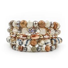 ERIMISH EXTENDED TRUFFLE 5 BRACELET STACK INFO Treat yourself to a luxurious and timeless look with the Truffle Stack. A perfect everyday bracelet stack featuring a great neutral tone for year around wear. Crafted with care and attention to detail, the Truffle Stack is your go-to for a fashionable and reliable look. Lead & Nickel Free Bracelets are 'one size fits most' and are designed to fit wrists up to 8.5" comfortably. Please be aware that due to the unique and handmade nature of each product, colors, shapes, and bead sizes may vary slightly from the photos and descriptions. Stretch Beaded Bracelets Diy, Erimish Bracelets, Stack Bracelet, Sparkle Bracelet, Bead Sizes, Bling Earrings, Everyday Bracelet, Stacked Earrings, Bling Necklace