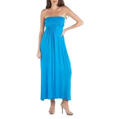 This versatile maxi dress is simple, elegant and trendy. Easy to style up or down, the fitted empire waist and gentle ruching around the bodice makes this piece figure flattering for all. A must have for the warmer months, this maxi dress is sure to wow in any occasion. ,R013605 MADE IN THE USA Made In The USA Color: Blue. Gender: female. Age Group: adult. Empire Waist Maxi, Empire Waist Maxi Dress, Maxi Dress Online, Review Dresses, Empire Waist, Strapless Dress Formal, Bodice, Color Blue, Sapphire