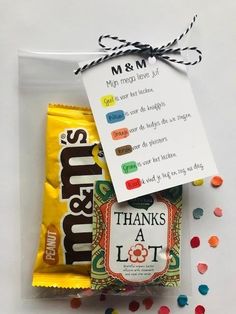 a candy bar with a note attached to it